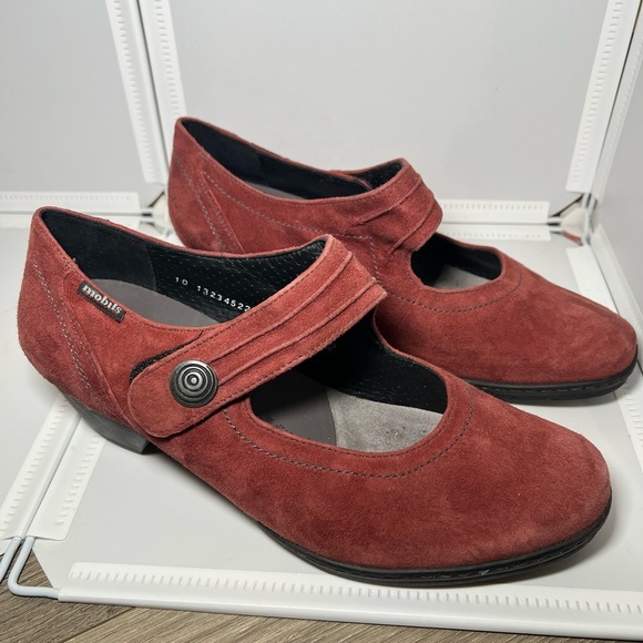 MEPHISTO Mary Jane Pumps Heels Sz 10 Red Suede Leather Comfort - Picture 5 of 13